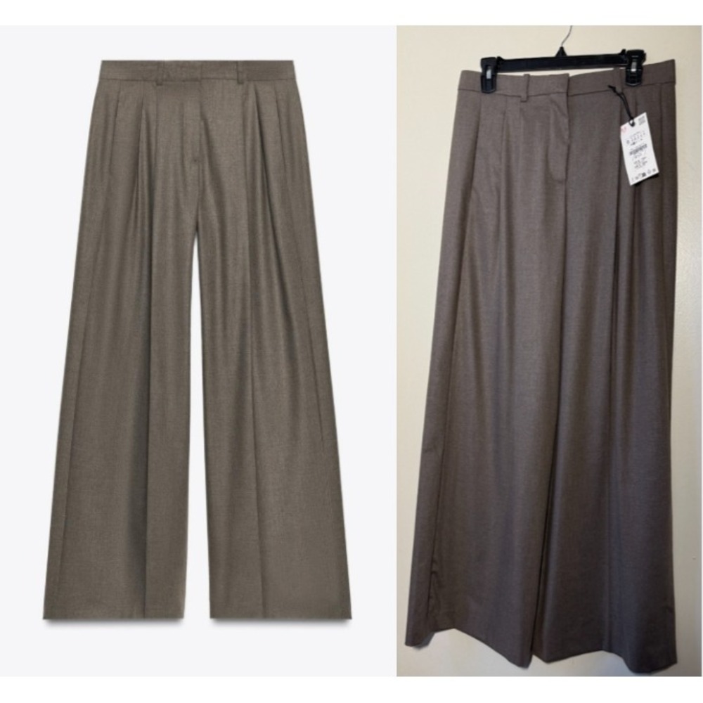 Zara Wide Leg Trousers in Taupe Brown